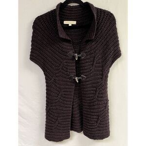 Lineamaglia Women's Wool Blend Toggle Cap Sleeve Cardigan Sweater Brown Sz Small